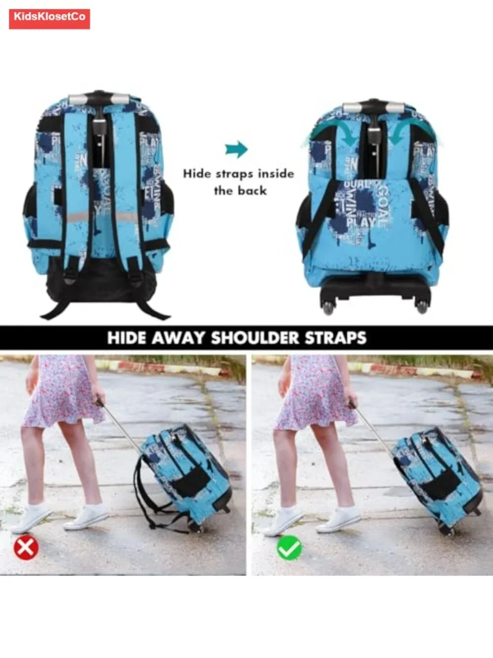 Rolling Backpack with Wheels for Kids School Travel Carry-On 35L Quiet Wheels